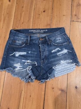 American Eagle Outfitters Distressed Dark Blue Denim Cutoff Shorts